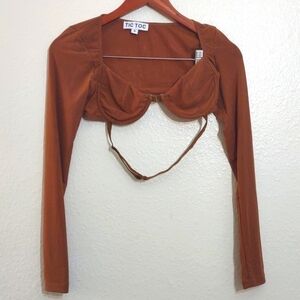 USED MESH LONG SLEEVE BRA TOP SIZE SMALL COLOR BROWN